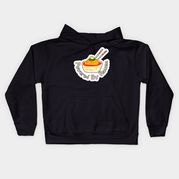 Powered by Ramen Cute Watercolor for Foodies Kids Hoodie by BubbleMench